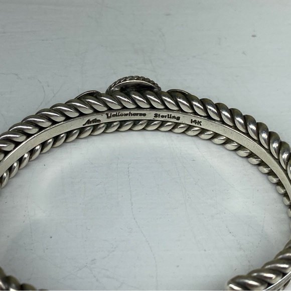 Vintage Signed Navajo Artie Yellowhorse Sterling And 14k Cuff Bracelet - Picture 3 of 10